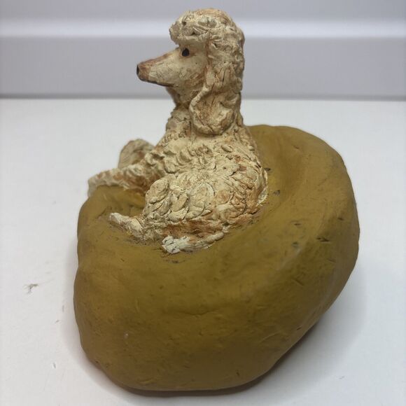 Clay Spaghetti Poodle/Doggie Cream Color Figurine rest on The Couch - Picture 4 of 9